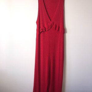 Zara Red Cotton Stretchy Jumpsuit